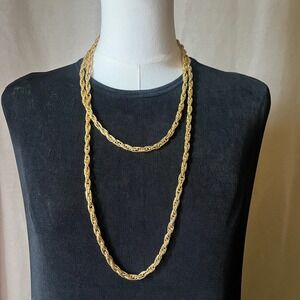 Vintage Gold Rope Chain Long Necklace 56" Layering Belt Convertible Statement